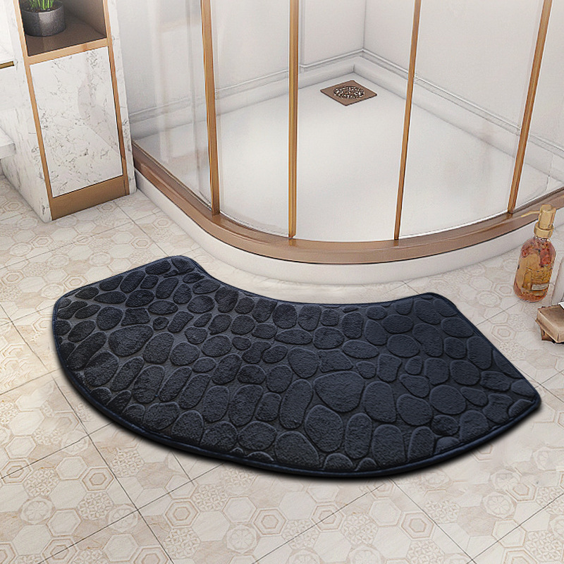 3D Non Slip Bathroom Velvet Mat Cobblestone Embossed Bath Mat Absorbent Doormat Carpet Door Floor Mat Machine Wash Dry Quickly: black
