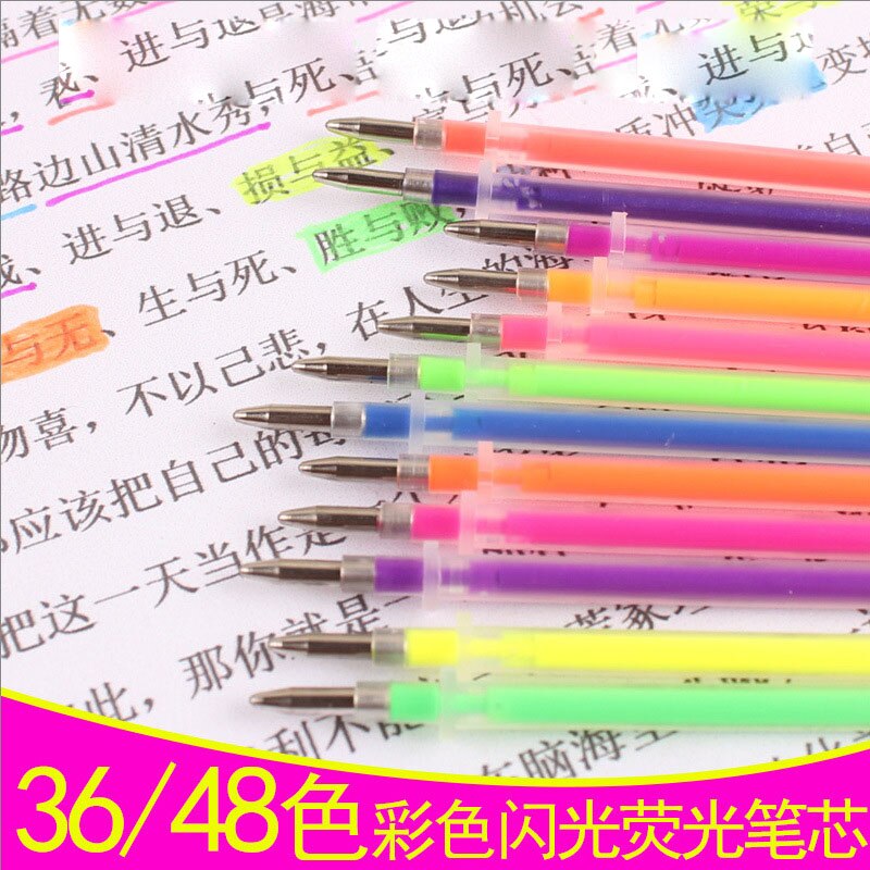 144 pcs/lot Colorful Gel Pen Refill Signature Painting Drawing Ink Refills Office School Stationery Writing Supplies