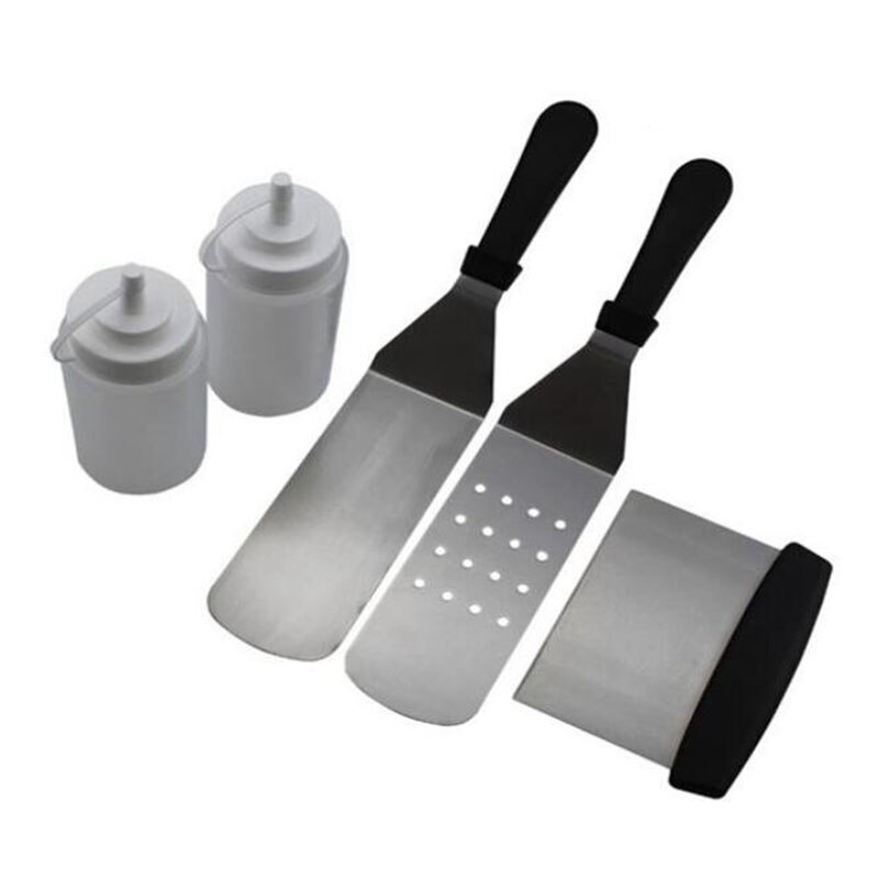 Bbq værktøj jernplade bbq skovl 5 stykker sæt sort køkkenredskab køkken brug solid varmebestandighed: Default Title