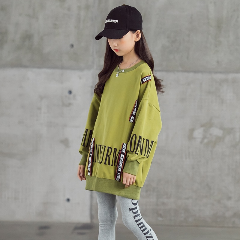 Småbørns sweatshirts til piger teenager hættetrøjer piger efterårs sweater skjorte børnetøj løse langærmede afslappede toppe 10 12 13y