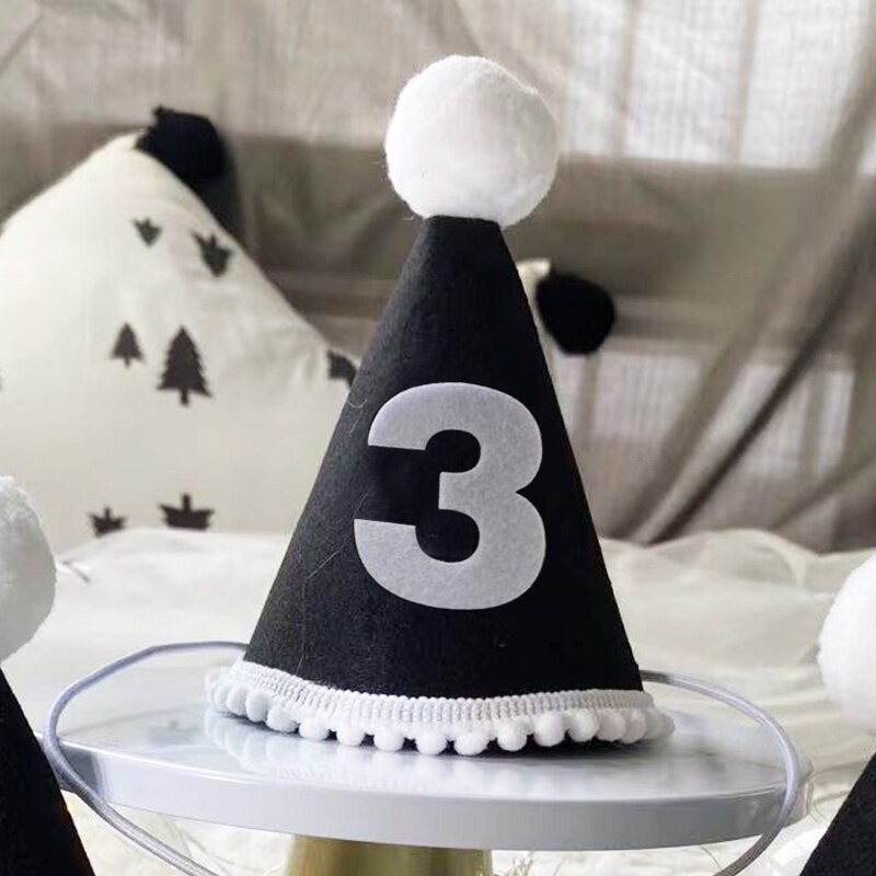Chapeau couronne d'anniversaire pour enfants, coiffe princesse Prince, décoration de fête prénatale, fournitures pour fête d'anniversaire, 1/2/3 ans: Black-3