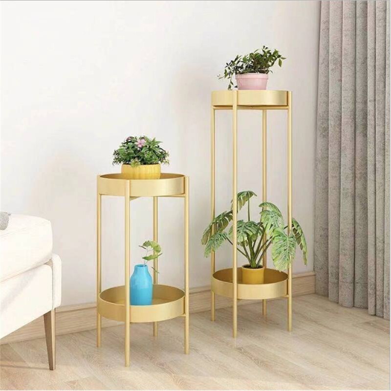 Nordic Metal Plant Stand 2-tire Gold Flower Metal Stand Office Home Iron Plant Stand White Metal Garden Decors Metal Shelves