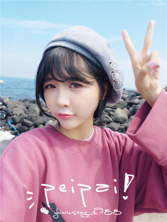 Efterår og vinter kvinder hatte personlighed rund jernuld uld maler knophat koreansk retro baretter brændende kage hat huer