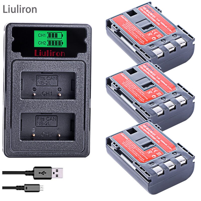 batterie NB-2L NB2L NB-2LH NB 2L NB 2LH NB2LH Digital Camera Battery For Canon Rebel XT XTi 350D 400D G9 G7 S80 S70S30: charger and 3battery