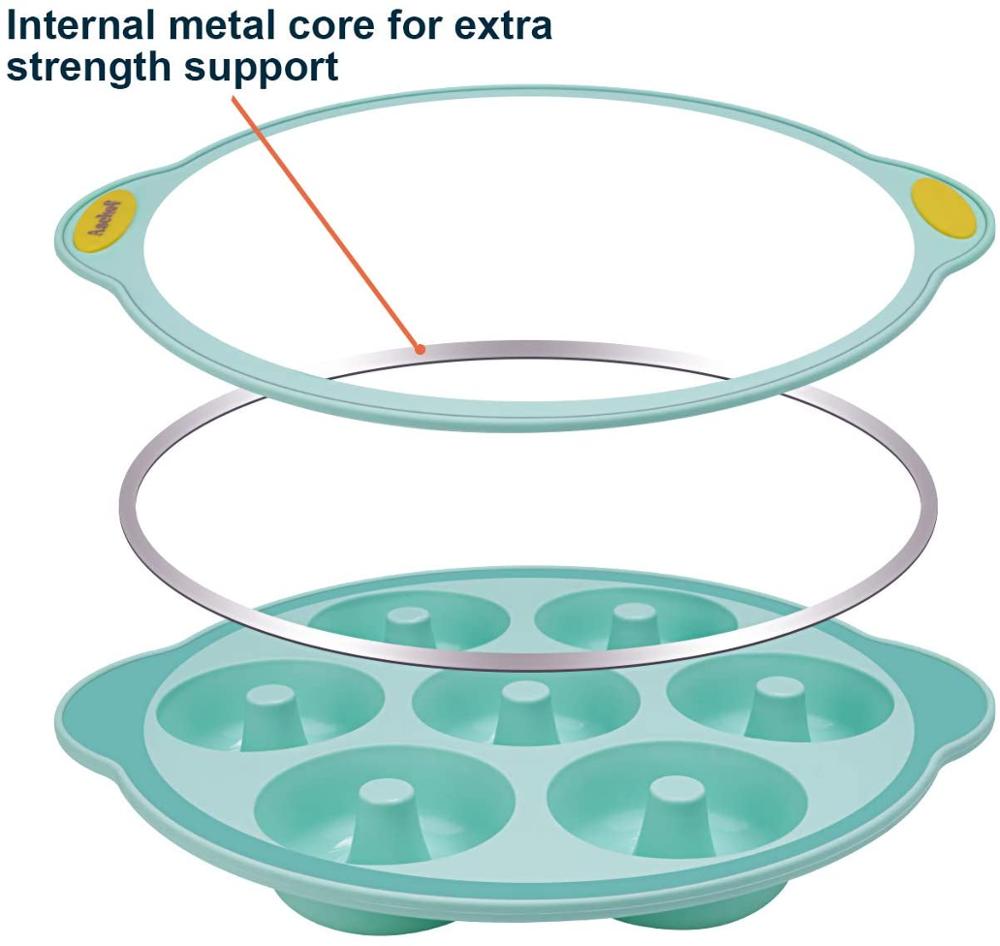 Donut Baking Pan cake Molds Tray Silicone Bakeware 7 Cavity with Reinforced Metal Core Handle Grip Non Stick