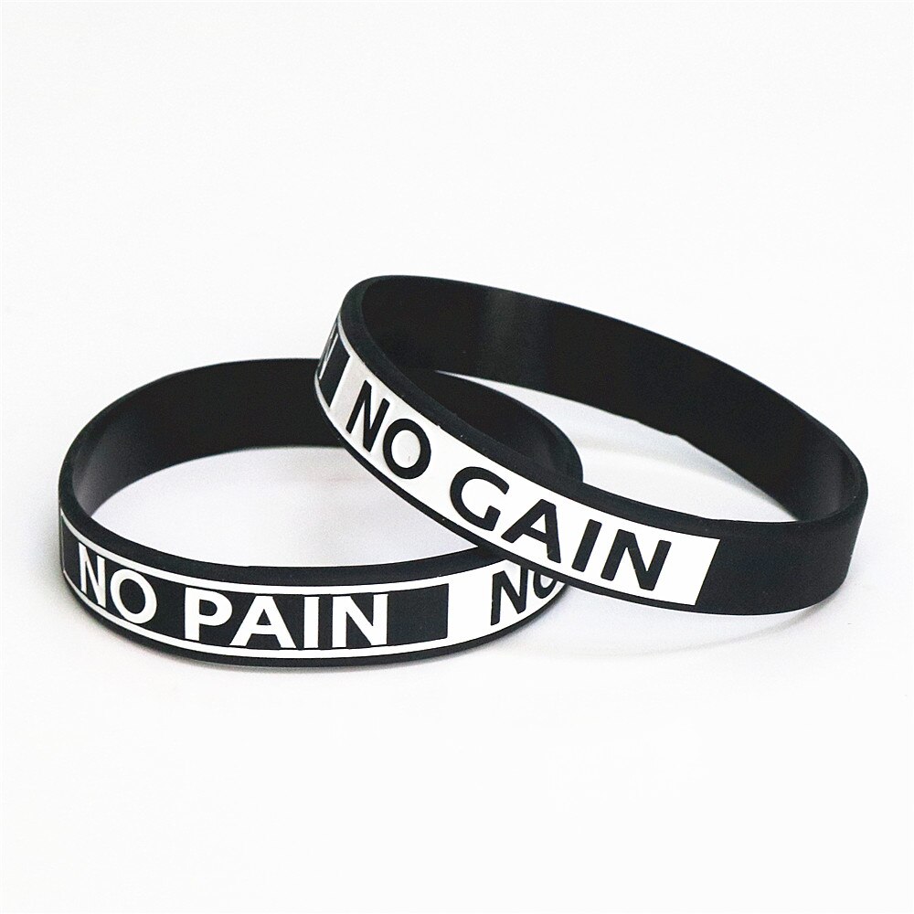 1pc silikone armbånd ingen smerte ingen gevinst motivation silikone armbånd & armbånd voksen størrelse  sh082: Sort