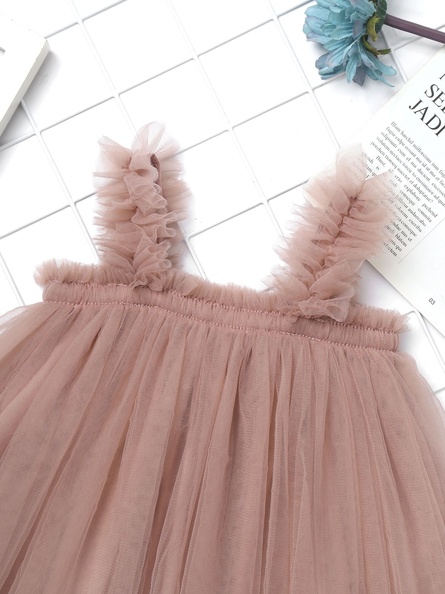 Infant Baby Girls Skirt Shoulder Straps A Word Shoulder Sleeveless Girl Mesh Tutu Dress for Summer Birthday Party Baby Clothes