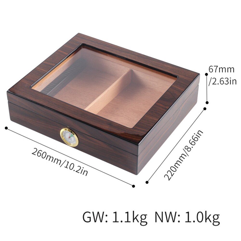 Draagbare Transparant Venster Spanje Cedar Sigaar Case Hout Reizen Sigarenhumidor Set Met Luchtbevochtiger Hygrometer Bruin Opbergdoos