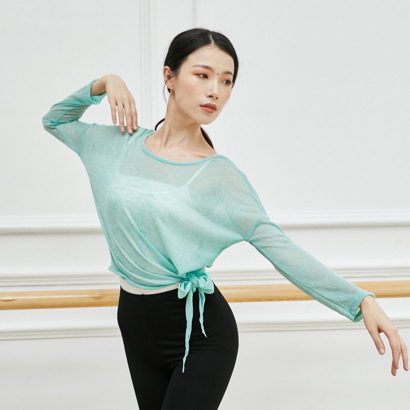 Top de Ballet Latino para danza del vientre, blusa transparente, disfraz para mujer, Ropa de baile de vientre, ropa de bailarina: pea green long