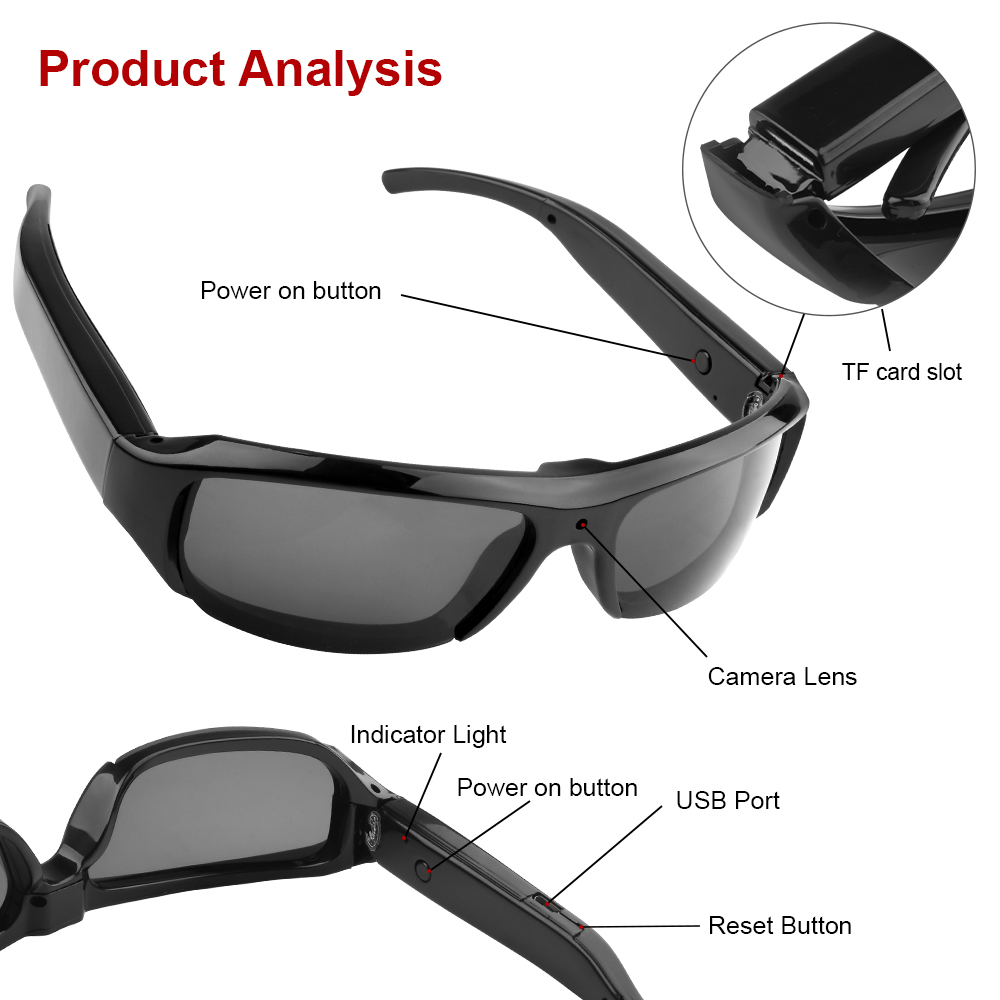 1080P Riding Glasses Eyewear Outdoor Sports Driving Glasses Camera DVR Sunglasses Digital Audio Video Recorder Camcorder 300mAh