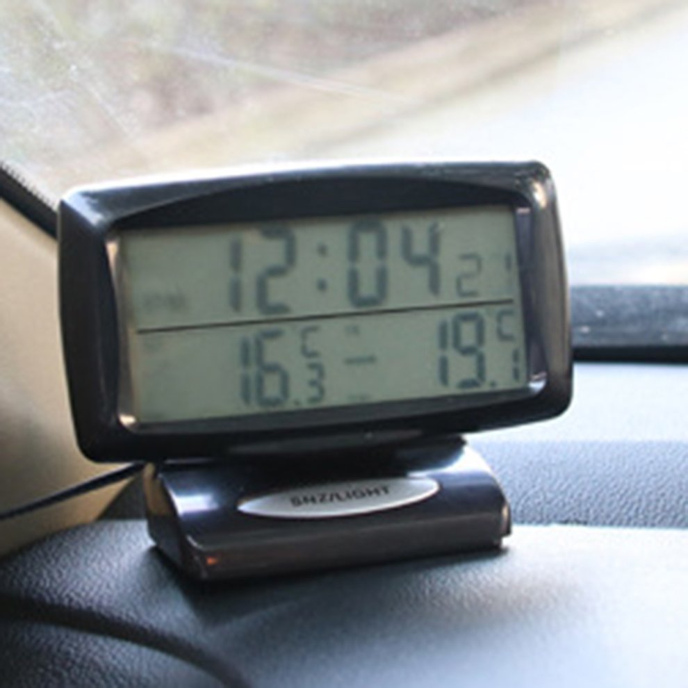 Multi-funcional 2-en-1 12V Auto LCD reloj Digital termómetro de temperatura medidor de voltaje Monitor