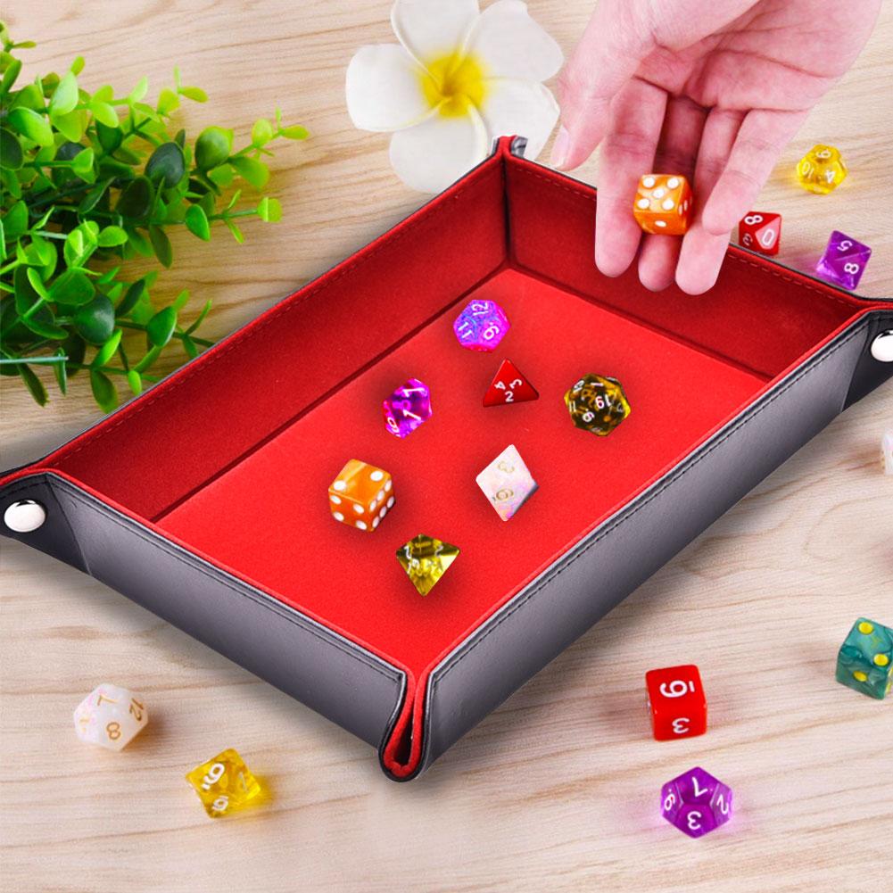 Doppelseitige Dice Tray PU Leder Klapp Rechteck Tablett Samt Würfel Halter für RPG, DND, schach Andere Tabelle Spiele und Lagerung