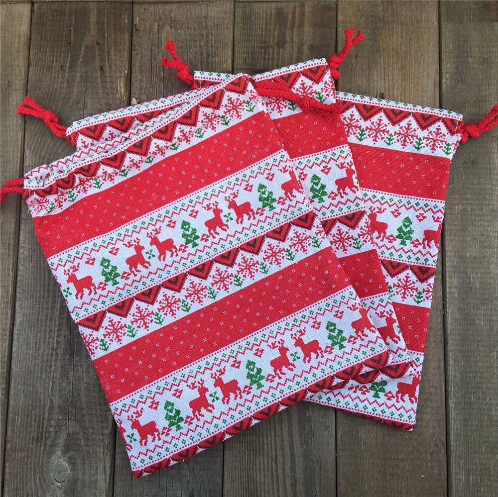 YILE 1 pc Algodão de Linho Com Cordão Saco Do Presente Do Partido Da Árvore de Natal Dos Cervos Do Floco De Neve Vermelho N830d