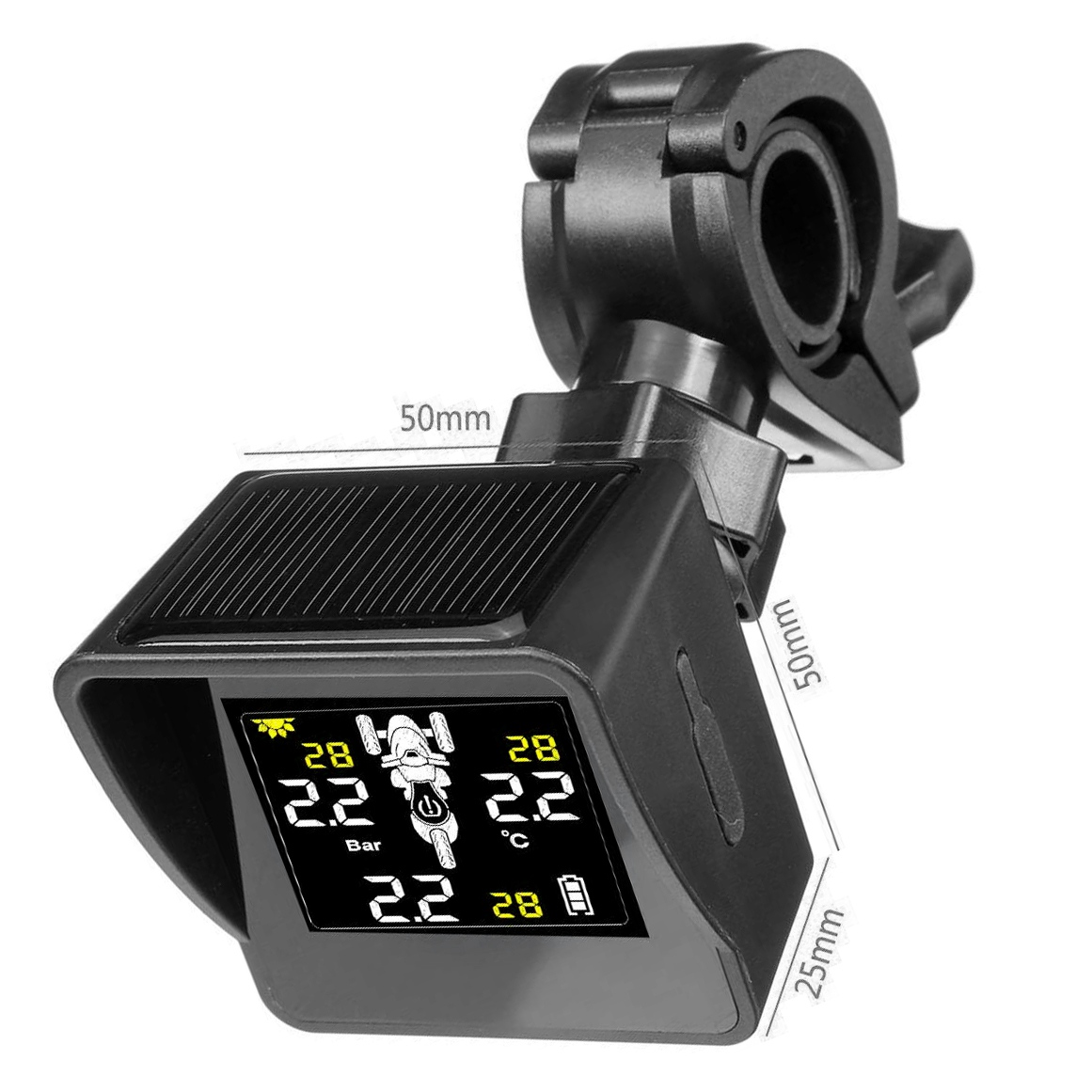 Solar Wireless Tire Pressure Monitoring System Motorcycle TPMS Tire Pressure Monitor LCD Display 3 External