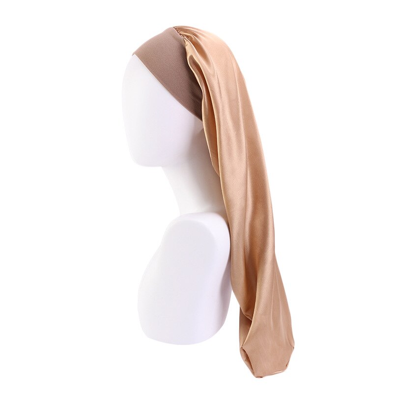 Gorro de satén para dormir para hombre y mujer, gorro de satén elástico con borde ancho, gorro de pelo largo para dormir, gorro de noche para el cuidado del cabello, Unisex: Amarillo claro
