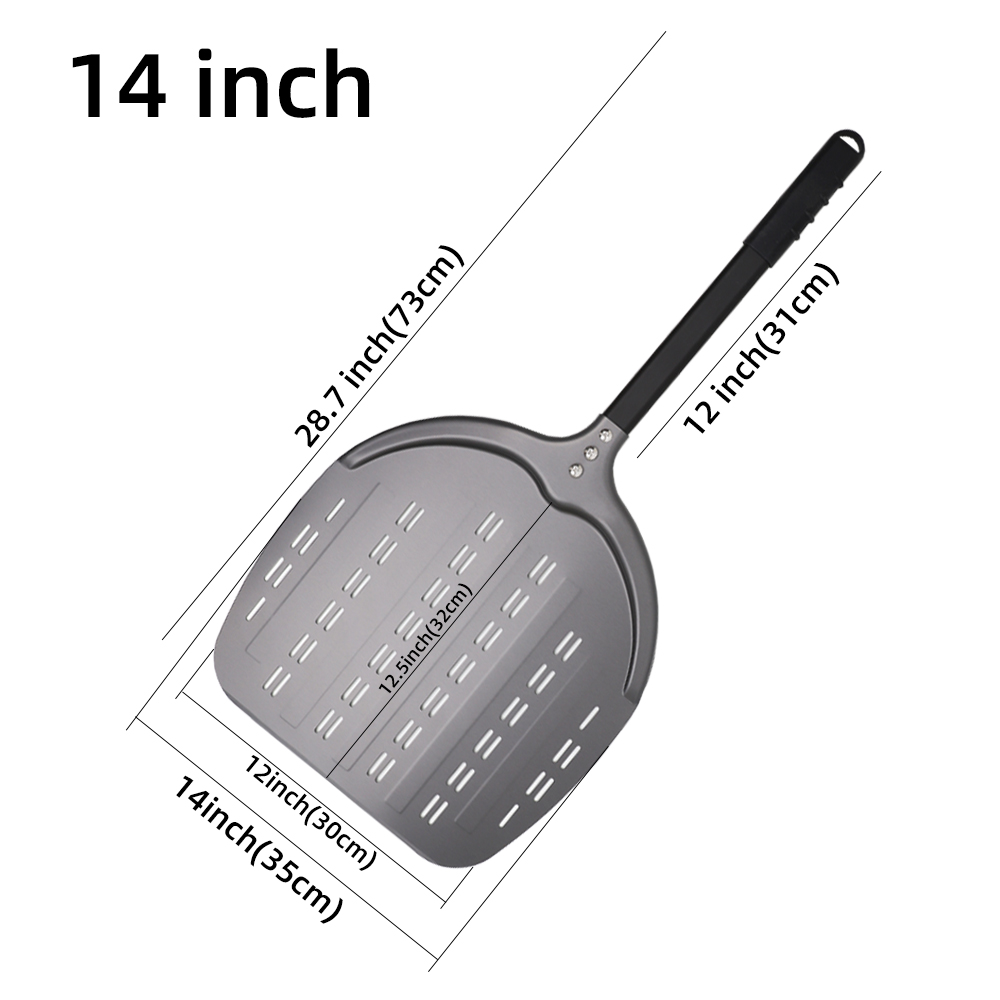 12 13 14 & 7 Inch Pizza Schil Lange Steel Draaien Peddel Aluminium Pizza Turner Bakken Tool Geperforeerde Keuken accessoires: Beige