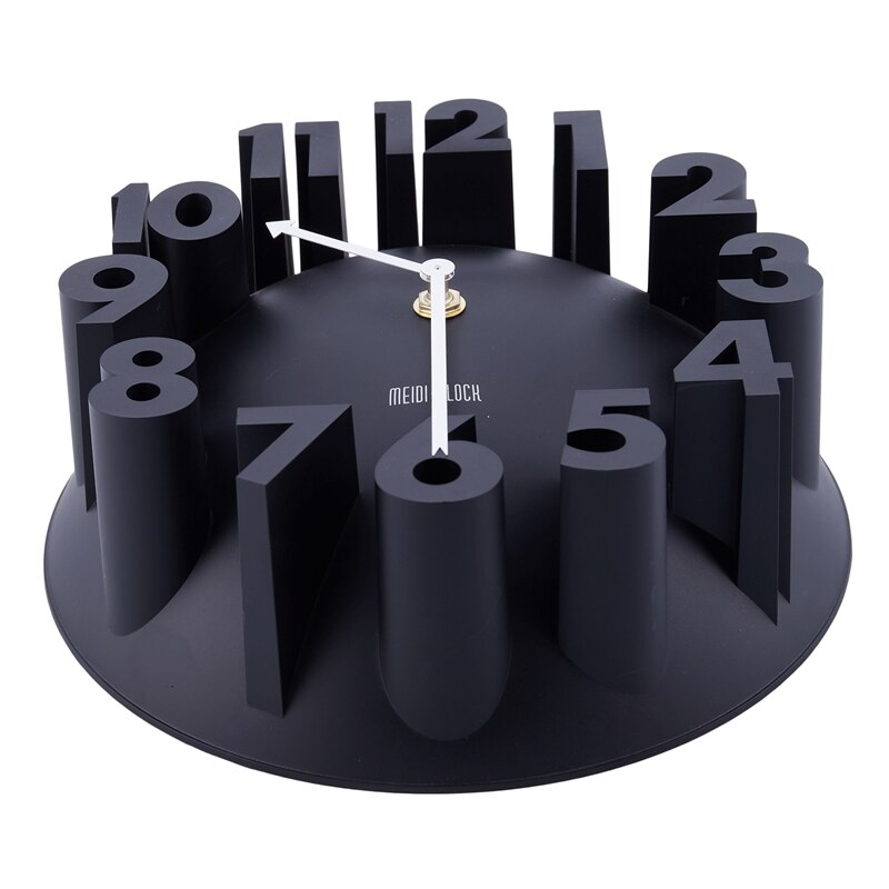 Decoración del hogar arte moderno 3D número Domo redondo pared Relojes, negro 22,5*22,5*9cm