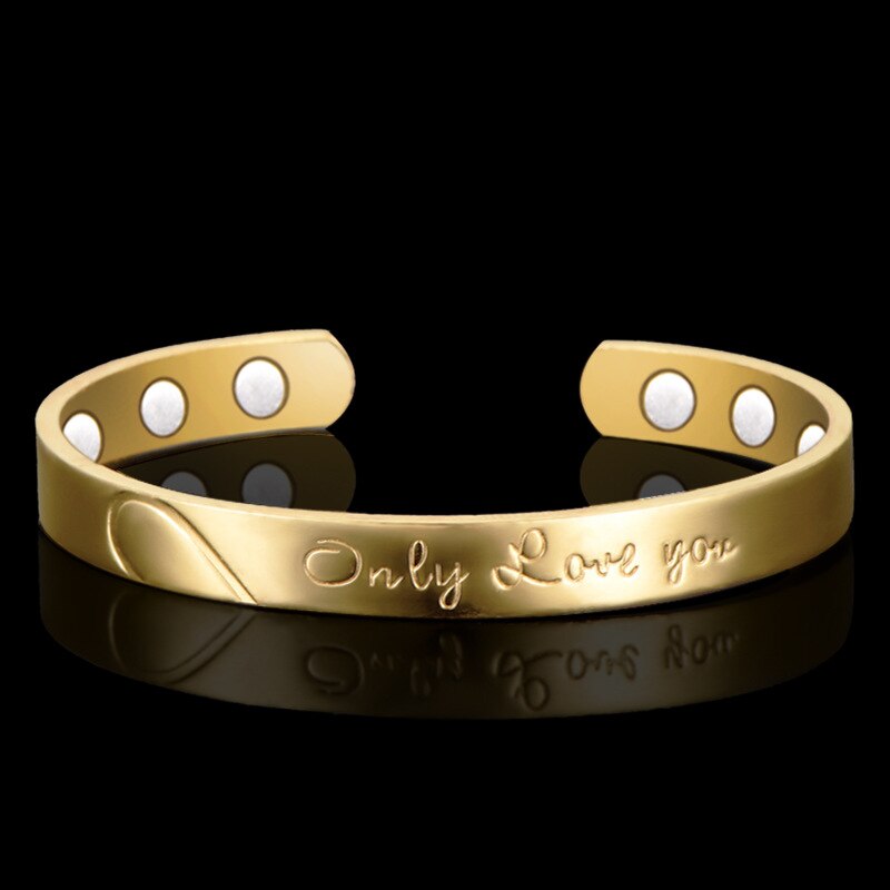 ! 100% Copper &quot;only Love You&quot; Bangle6 Magnets Health Balance Magnetic Bracelet Bangles for Mens/ Women: Gold color