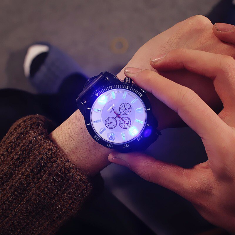 Men Watches Large Dial Men Sports Watches 7 Color Lights Led Glow Watches Silicone Band Watches Luminous Reloje Hombre