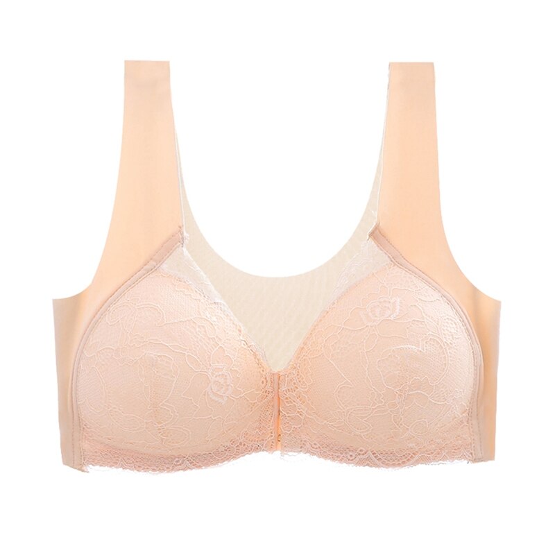 Women Seamless Sports Bra Adjustable Front Closure Elastic V-neck Push Up Underwear Lace Trim Sports Bras Women's Sportswear: N / XL