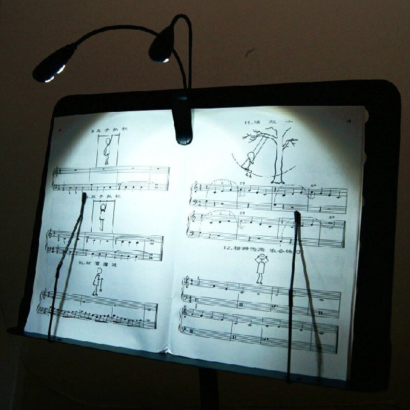 Klip -on 2 dobbeltarme 4 led bog nodestativ lys lampe sort til klaver violin musikinstrumenter performance