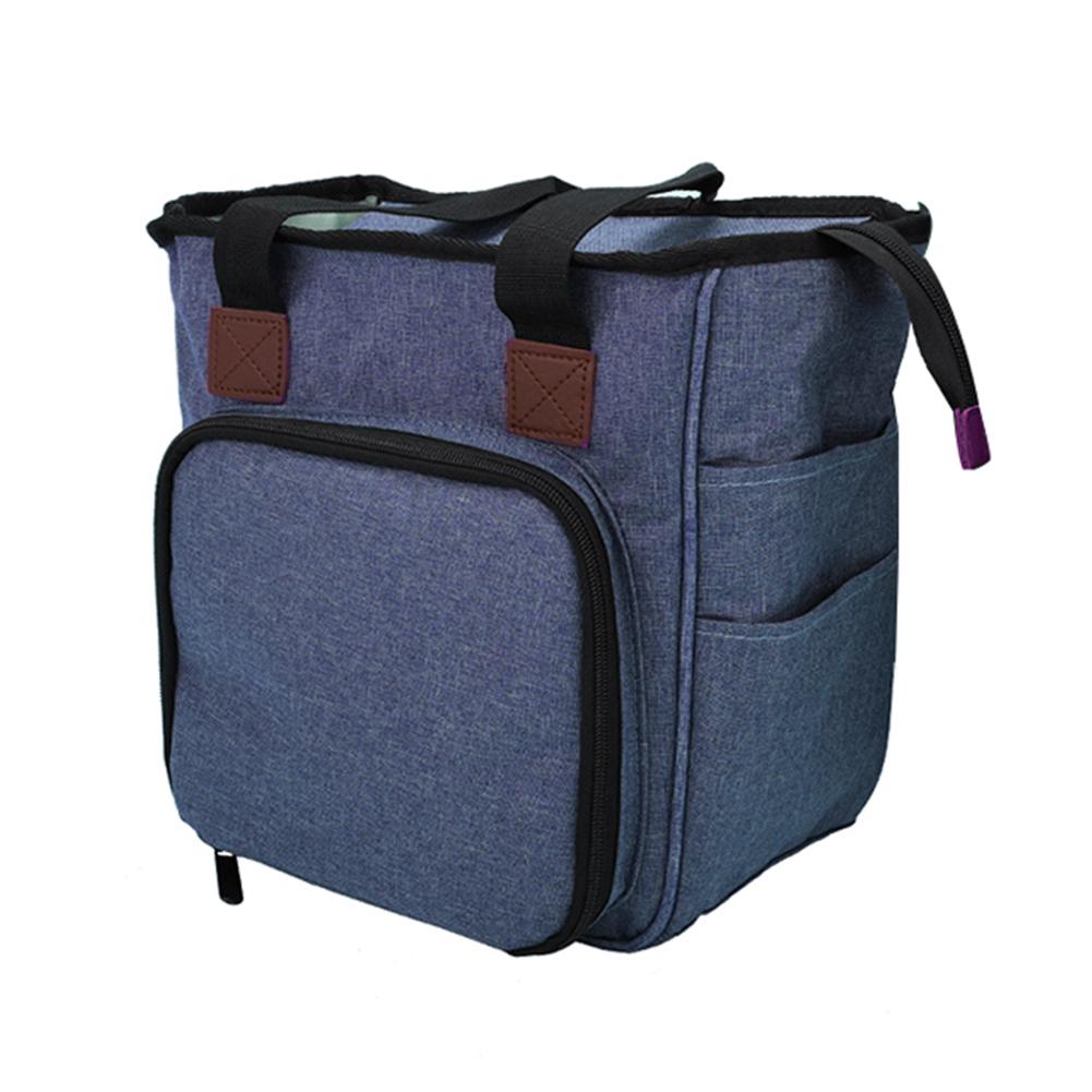 Bærbar strikpose uldgarn hæklenåle opbevaringsposer synåle arrangør syning strikning opbevaringspose pose: Dyb blå
