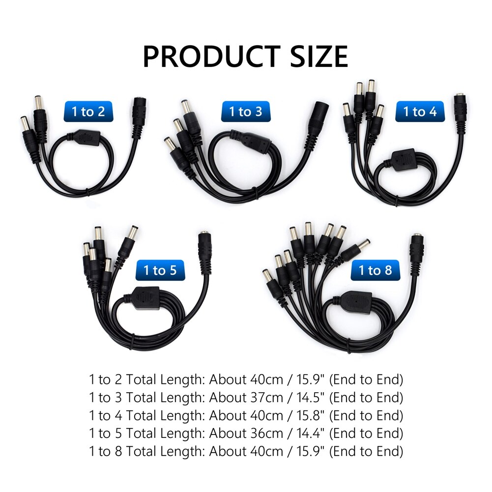 2.1*5.5mm 1 hunn  to 2 3 4 5 8 hann dc strøm splitter plugg kabel for cctv led strip kamera tilbehør strømforsyning adapter 12v
