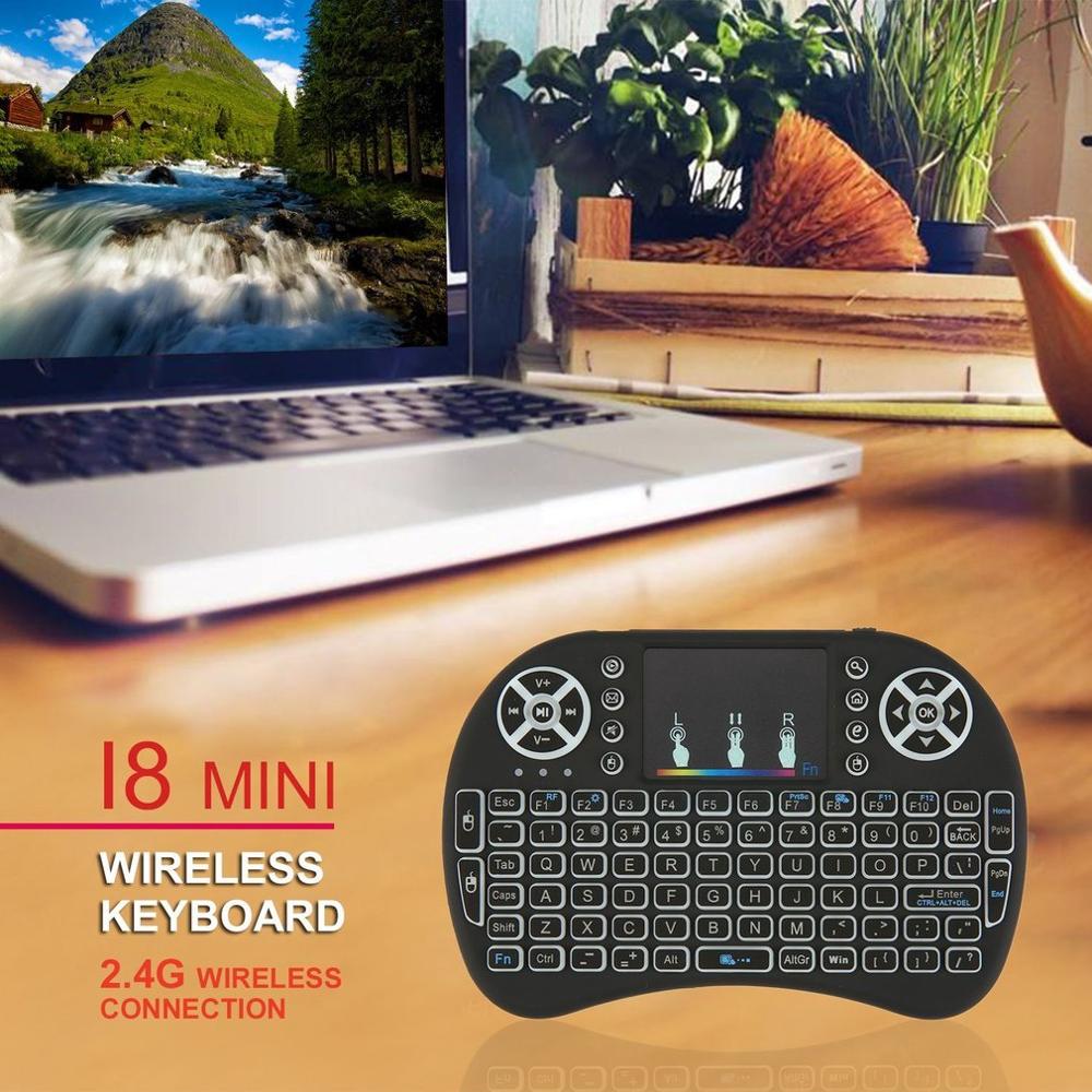 2.4GHz Mini Wireless Remote Keyboard with Touchpad Mouse for Android TV Box Colourful LED Backlight Rechargable Li-ion Battery
