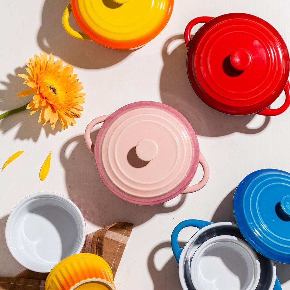 Gradiënten Keramische Cakevorm Bakplaat Set Pudding Mould Keuken Oven Ronde Bakvormen Pan Met Deksel Soepkom