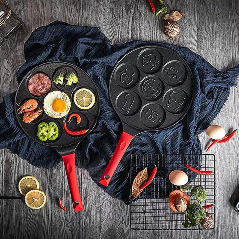 Pancake Maker Non-Stick Pancake Pan Griddle Grill Pan Mini Crepe Maker 7-Mold Pancakes with Silicone Handle