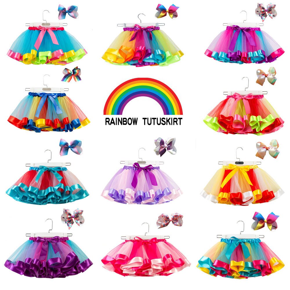 Meisjes Kids Rainbow Tutu Rok Party Dance Ballet Peuter Baby Kostuum Rok + Bow Haarspeld Set prinses Meisje kleding 45 #
