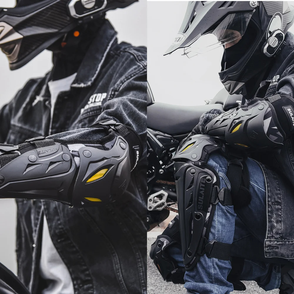 Ginocchiere per moto 4 pezzi + protezione Elow Ginocchiere per motocross resistenti all'usura Attrezzatura di protezione per moto anticaduta