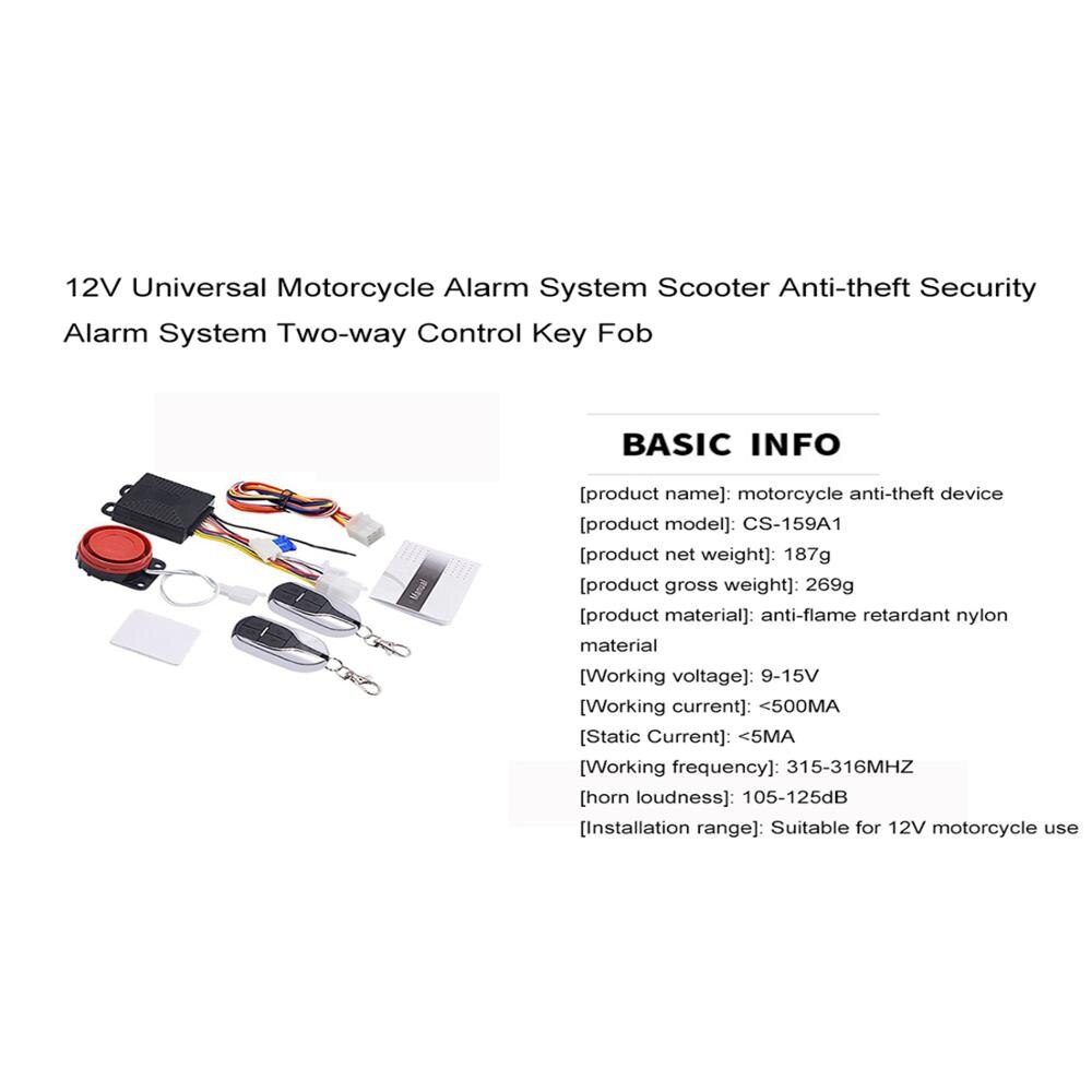 12V Universal Motorcycle Alarm System Scooter Anti-theft Security Alarm System Two Pcs Control Key Fob