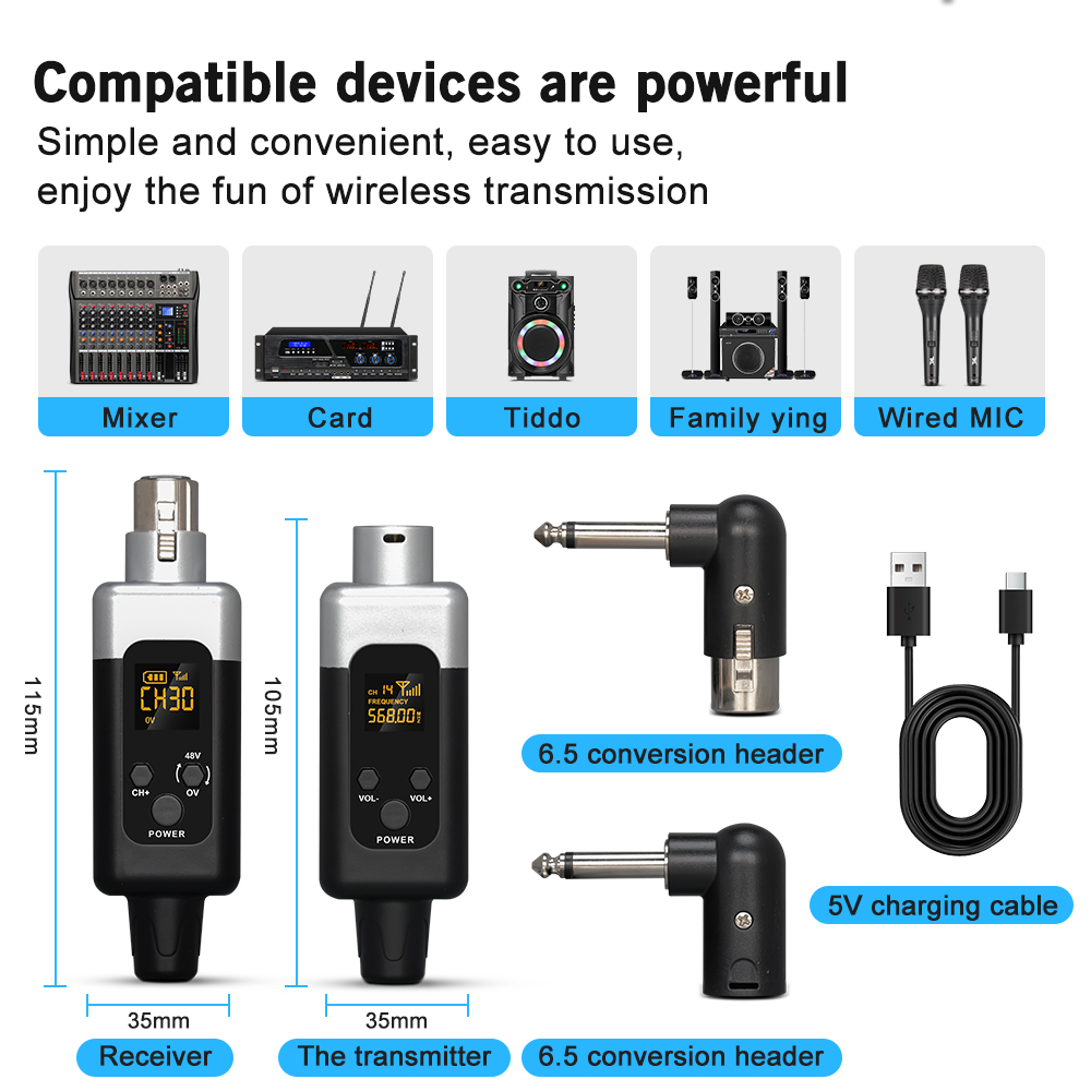 48V/0V UHF draadloze microfoonconverter XLR-zender en ontvanger Microfoon draadloos systeem voor alle soorten microfoons