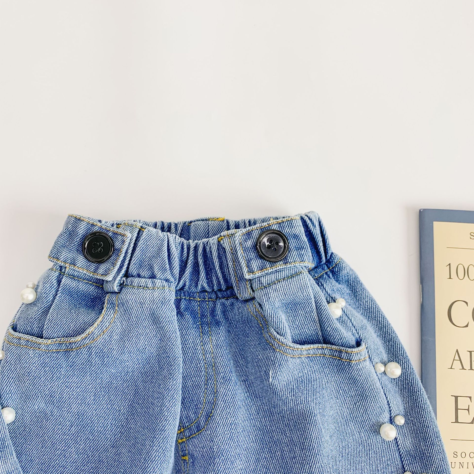 Pantalon en denim avec perles latérales pour filles de 1 à 6 ans, tenue d&#39;automne assortie