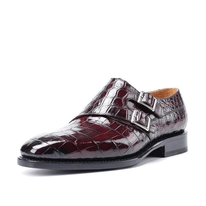 Heren krokodillenleren schoenen met lage hak, gesp, brogue schoenen, enkellaarsjes, vintage, klassiek, mannelijk, casual  f59