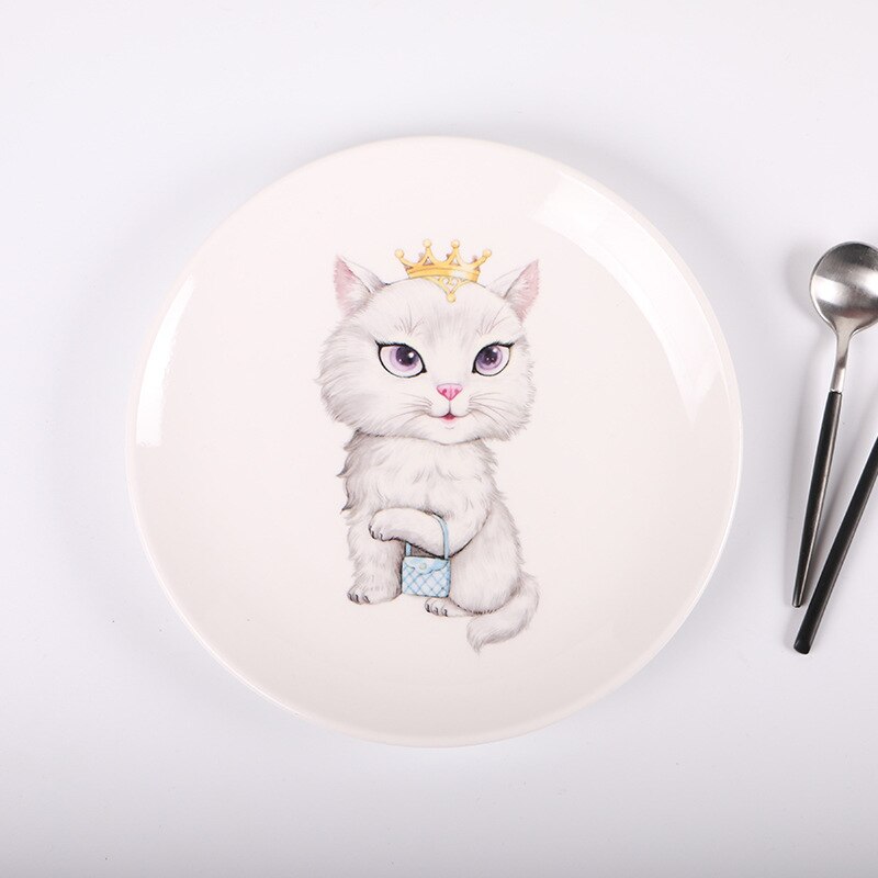 1 Piece ceramic cat dinner plates sets 8 inch dishes and plates sets steak cartoon tableware breakfast fruit tray: 2