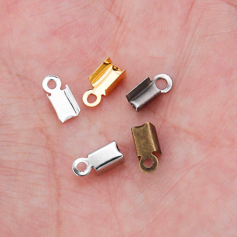 Lot de 200 pièces de perles à sertir pour fermoirs, capuchons d&#39;extrémité de cordon, Clip en cuir et ruban, pliable pour la fabrication de bijoux, connecteurs de collier à faire soi-même