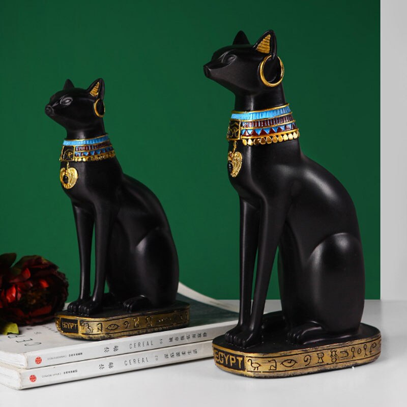 Egyptisk kattgud skulptur bokstöd djurfigurer bokhylla harts hantverk prydnader studie rum kontor skrivbord dekoration