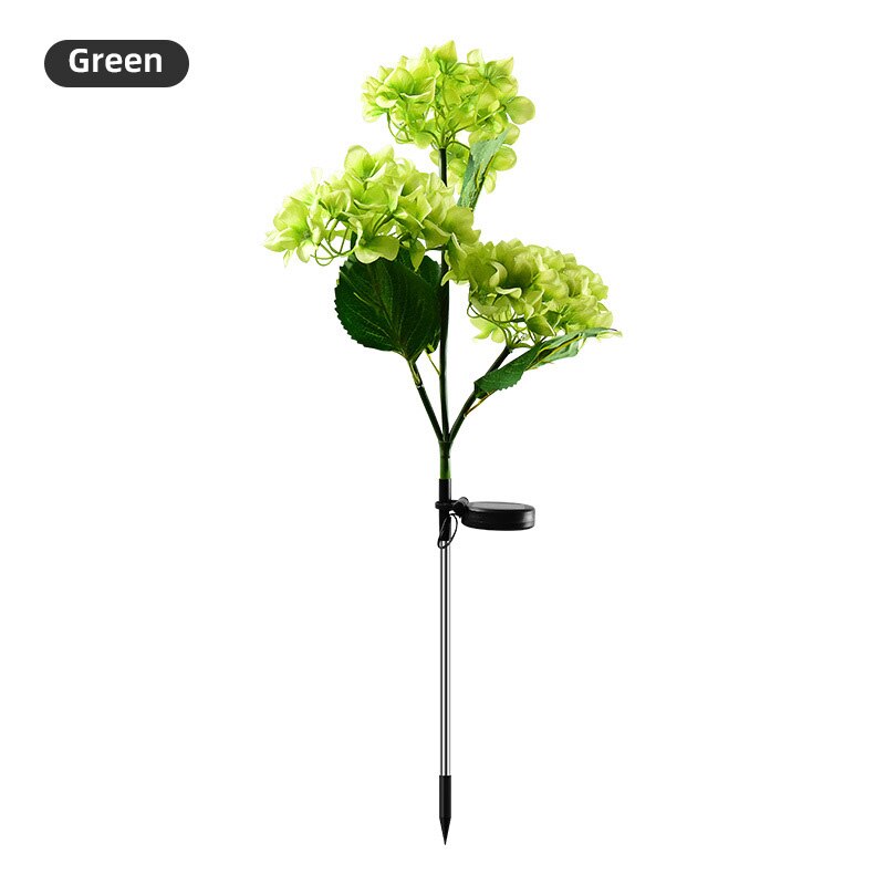2022 Solar Hydrangea Stake Lights Waterproof Realistic LED Flowers Powered Outdoor In Ground Garden Lamp Lawn Patio Backyard: Green Hydrangea / 2pc