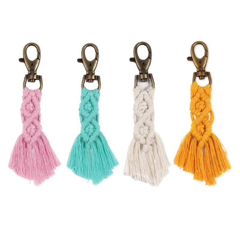 Mini Macrame Keychains Boho Macrame Bag Charms with Tassels Handcrafted Accessory for Car Key Purse Phone Wallet Unique Wedding