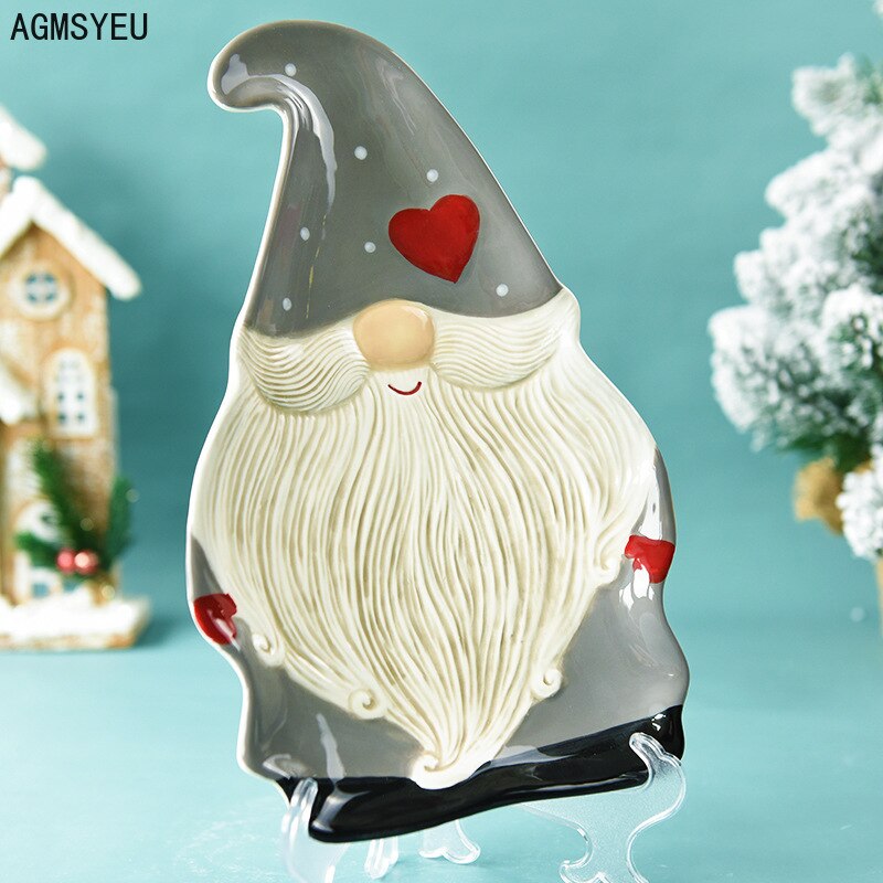 AGMSYEU Santa Claus Plate Ceramic Crafts Western Tableware Flat Plate Household Products Kitchen Ceramic Tableware