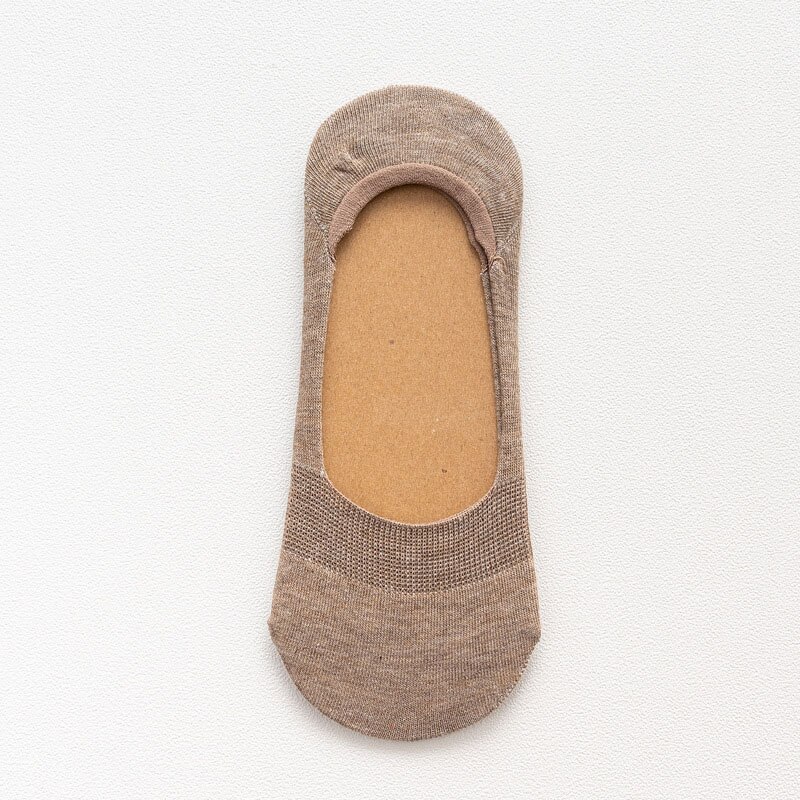 Meias curtas para mulheres, 5 pares/lote algodão meia-chinelo invisível antiderrapante engraçadas meias brancas: coffee