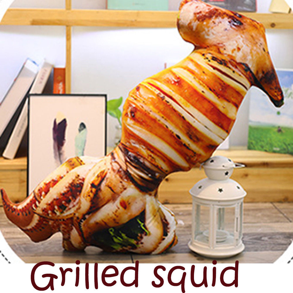 Funny Chic Food Shaped barbecue Novelty Cushion Bedroom Dorm Room Family Room Decorative Pillow: Grilled squid