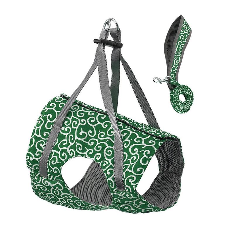 1Pc Anti-Strike Verstelbare Pet Cat Harness Leash Ademend Huisdier Vest Chinese Stijl Borst Strap Secure Trekkabel dierbenodigdheden: green / S