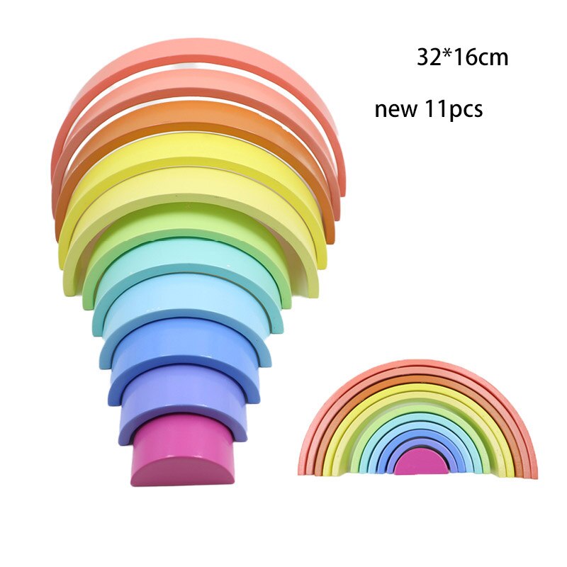 12pcs Big Size 35.5cm Baby Toys Wooden Rainbow Stacker Nesting Puzzle Blocks Montessori Educational Toys for Kids Baby Toys