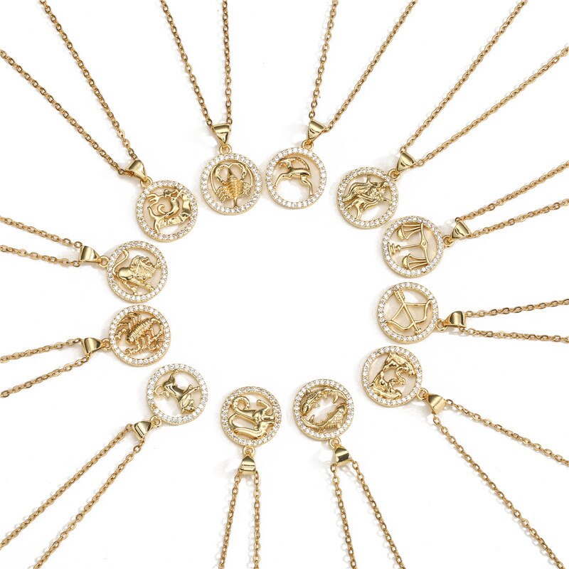 Trendsmax 12 Sterrenbeeld Sterrenbeelden Hangers Kettingen Voor Vrouwen Mannen 585 Rose Goud Mannelijke Sieraden Mode Verjaardagscadeautjes GPM16