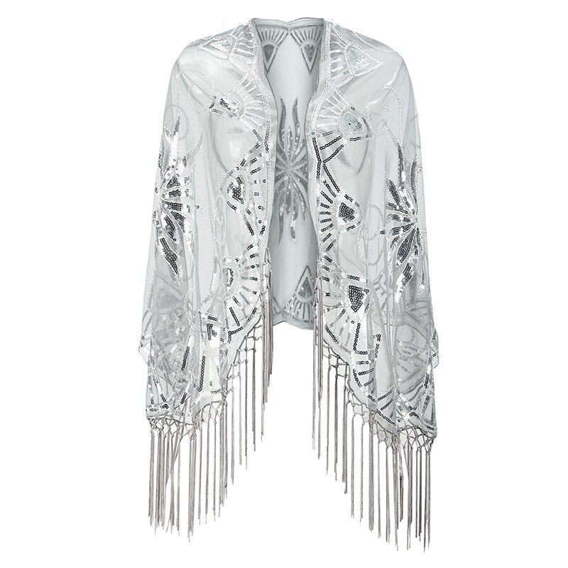 Janevini bling sølv paljetter brudesjal wraps kapper perler gull bolero paljett estola dusk skuldertrekk for kvinner aftenkjole: Sølvgrå