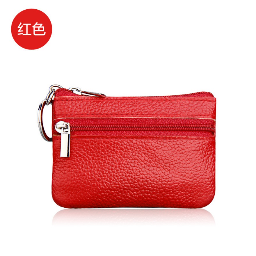 Brand Women Vintage Faux Leather Coin Purse Lady Short Small Coin Purse Soft Wallet Clutch Two Zipper Bag: Red