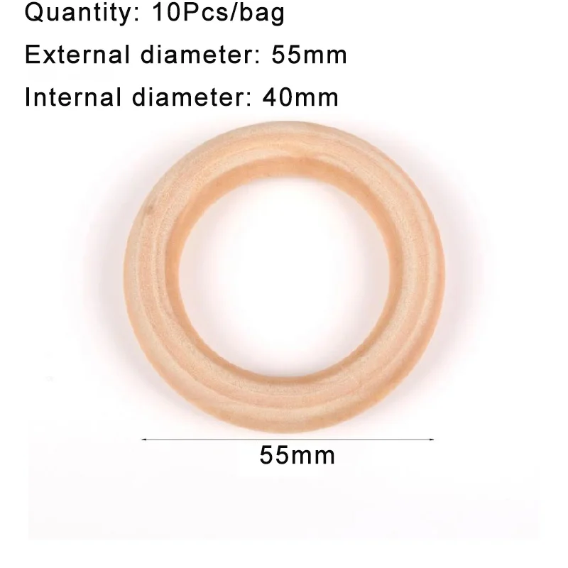 15-100mm feine naturholzringe, hölzerner beißRing für babys, kreis, diy-schmuckherstellung aus holz, ringspielzeug, anhänger, bastelaccessoires: 60mm 5 stück